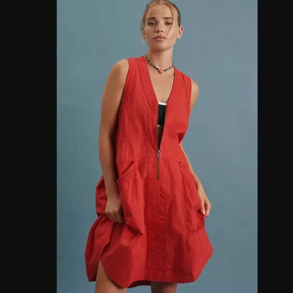 NWOT S Anthropologie x Daily Practice Trek utility mini dress in red - Picture 1 of 12